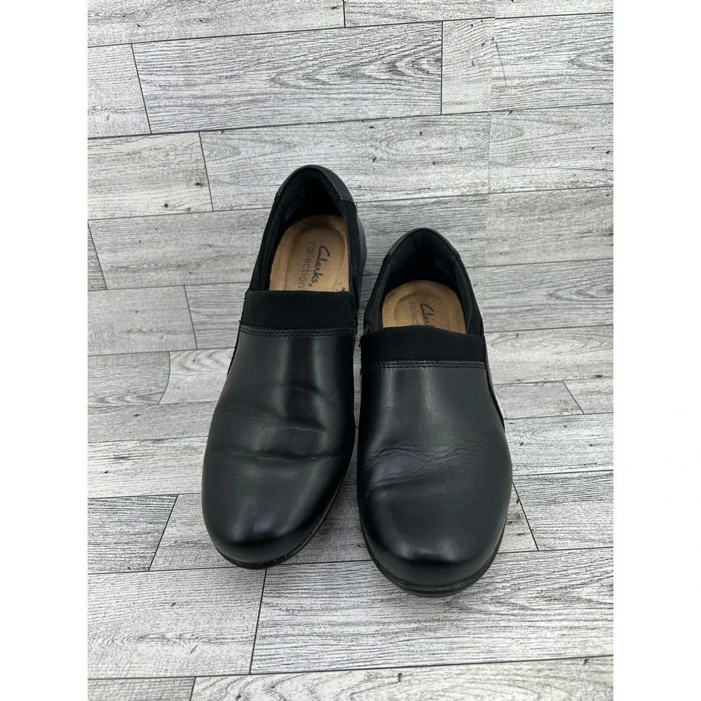 Clarks Collection Ultimate‎ Comfort Black Leather Slip On Loafers Women Sz 6.5M